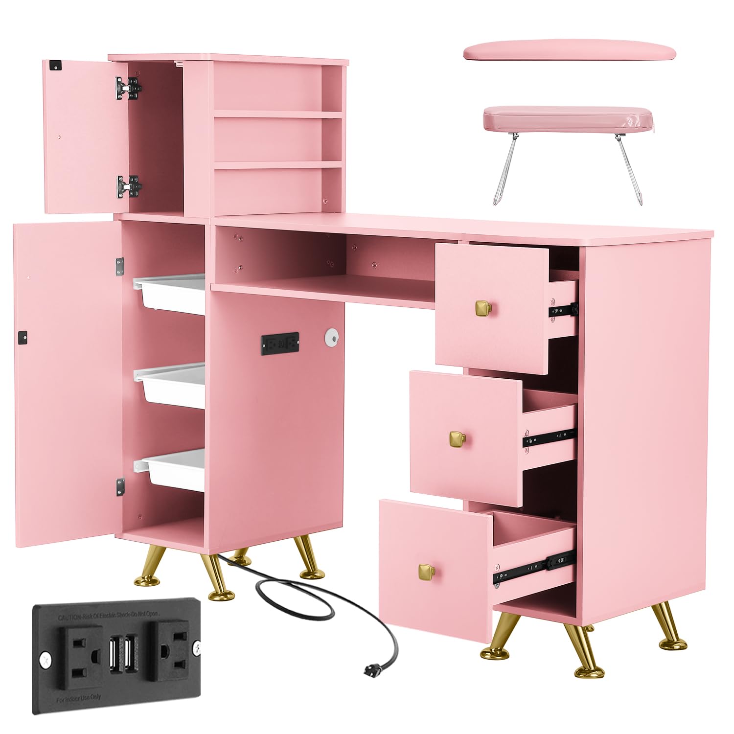 Beauty Makeup Table - طاولة أظافر وردية لفني الأظافر، مكتب