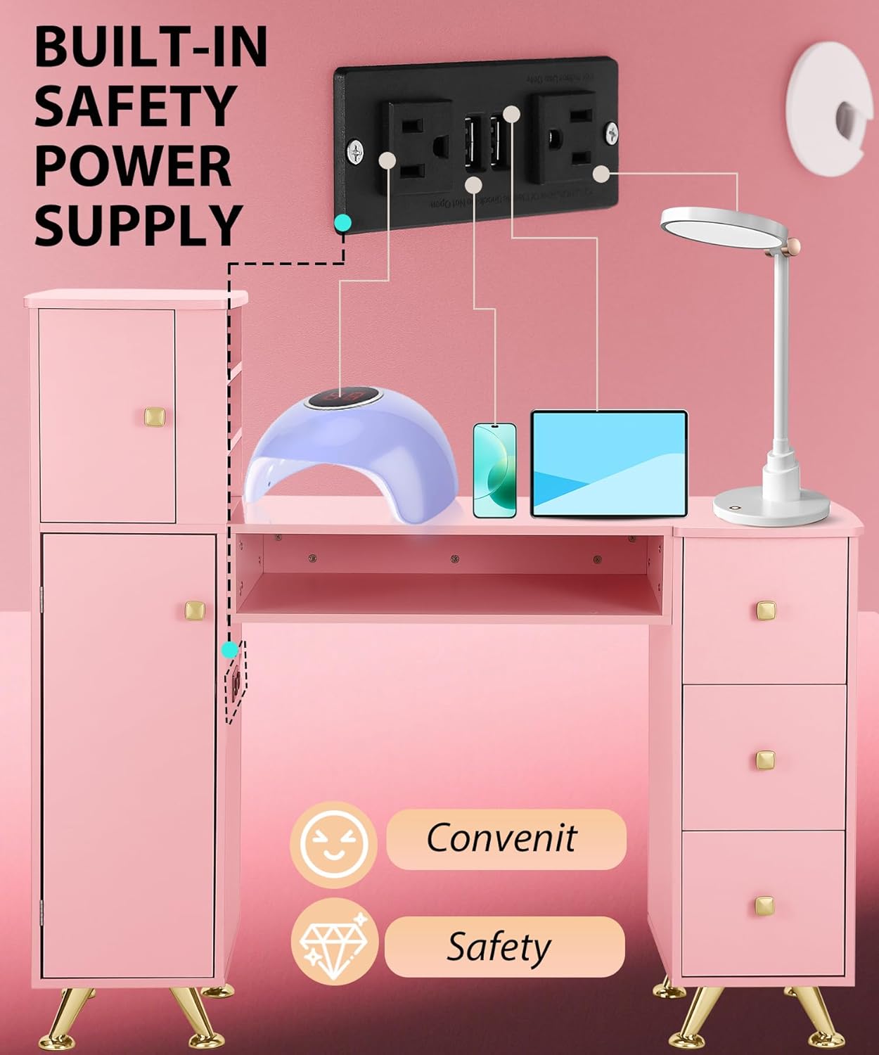 طاولة أظافر وردية لفني الأظافر - مراجعة Beauty Makeup Table وسعره