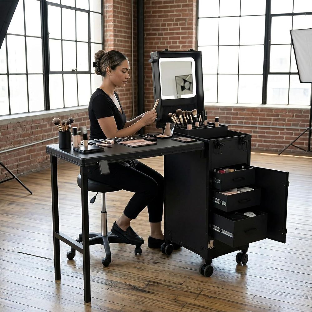 طاولة محمولة لفن الأظافر مع وح - مراجعة Beauty Makeup Table وسعره