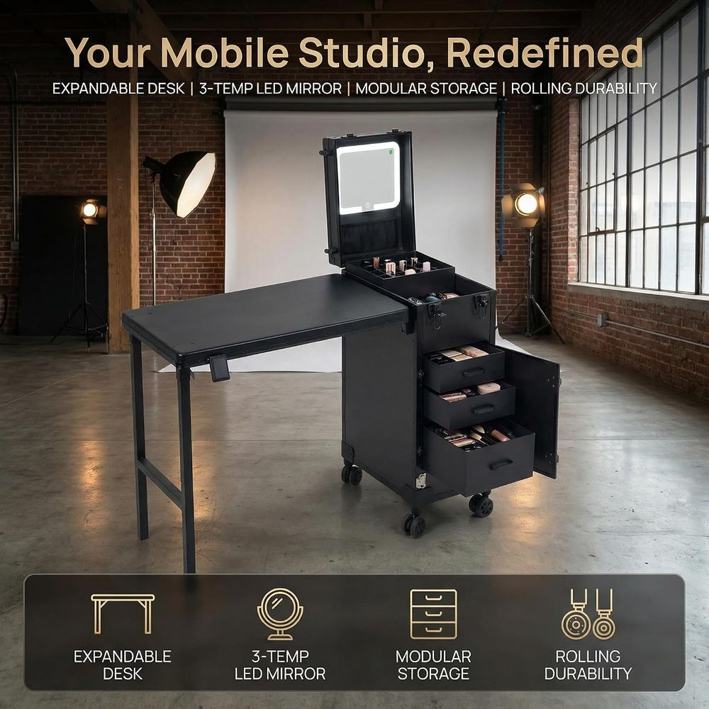 طاولة محمولة لفن الأظافر مع وح - مراجعة Beauty Makeup Table وسعره